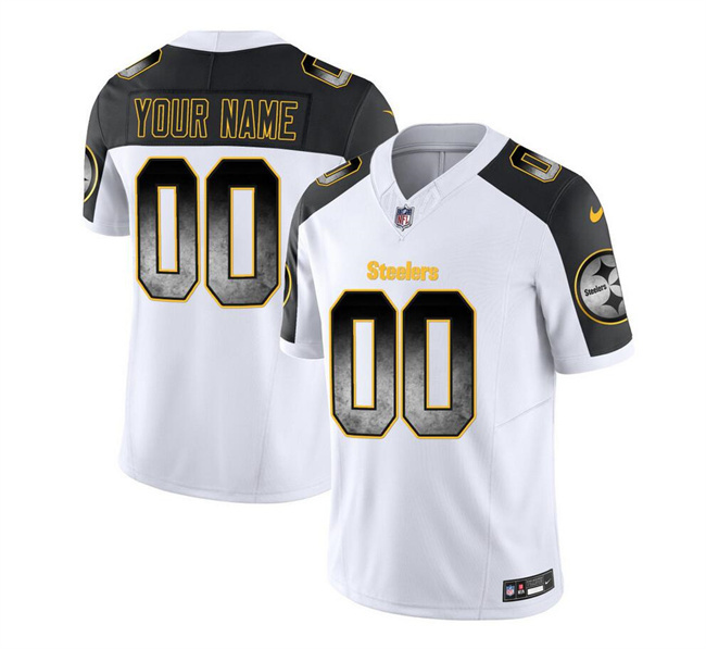 Women's Pittsburgh Steelers Active Player Custom White/Black 2023 F.U.S.E. Smoke Vapor Untouchable Limited Stitched Football Jersey(Run Small)